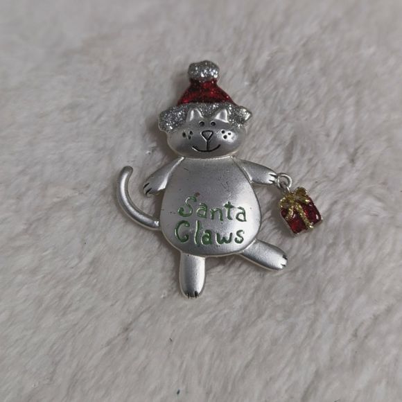 Vintage Santa Claws Christmas Cat Brooche - Picture 2 of 8